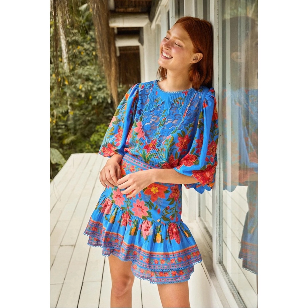 FARM Rio Blue Tropical Tapestry Mini Skirt NWT SZ XL - Picture 3 of 16